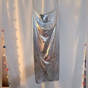 Silver Metallic Slip Dress